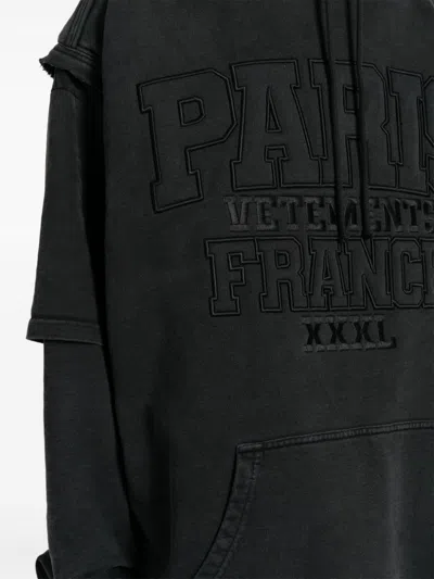 Shop Vetements Men Xxxl Paris Logo Hoodie In Washed Black