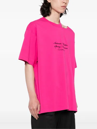 Shop Vetements Unisex Open??shoulder??4??seasons Embroidered??t-shirt In Hot Pink