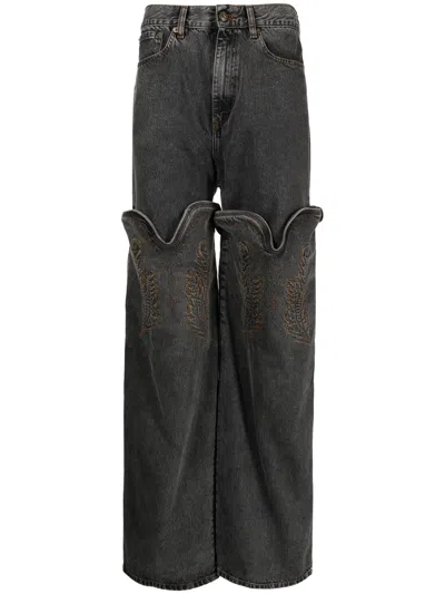 Shop Y/project Unisex Evergreen Maxi Cowboy Cuff Jeans In Evergreen Vintage Black