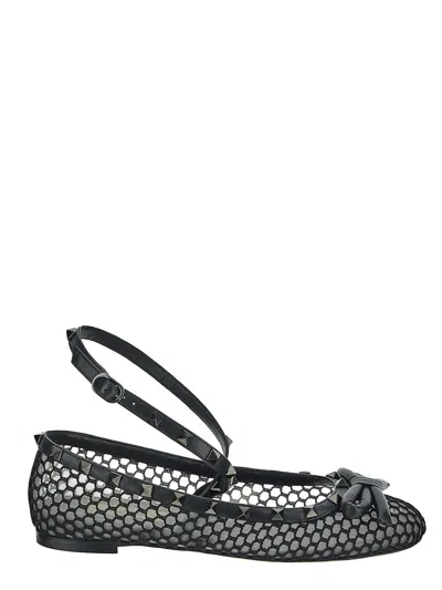 Shop Valentino Rockstud Mesh Ballerinas In Black