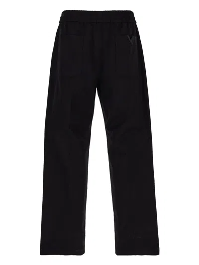 Shop Valentino Cotton Trousers In Black