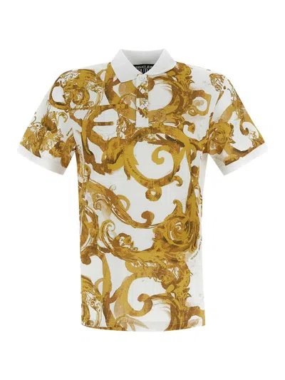 Shop Versace Jeans Couture Baroque Polo In White