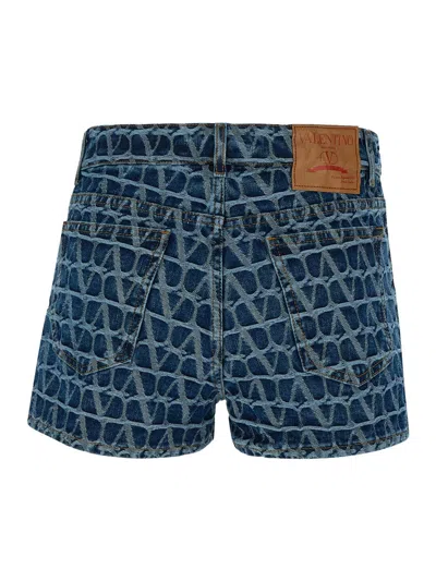 Shop Valentino Cotton Shorts In Blue