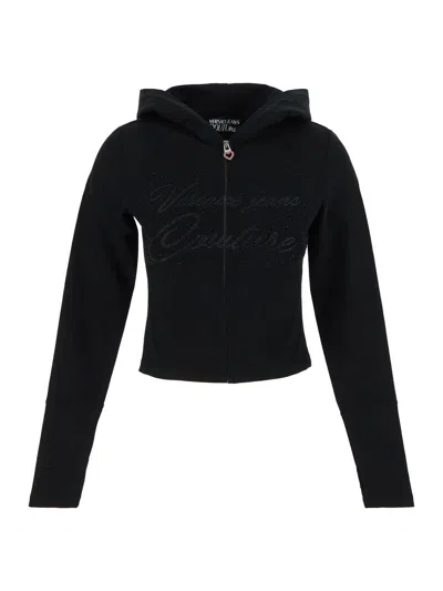 Shop Versace Jeans Couture Logo Hoodie In Black