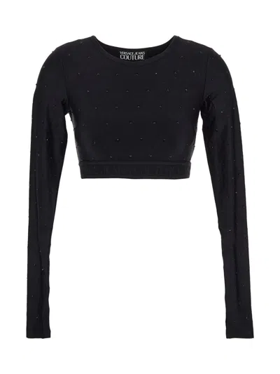 Shop Versace Jeans Couture Crystals Top In Black