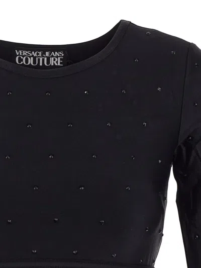 Shop Versace Jeans Couture Crystals Top In Black
