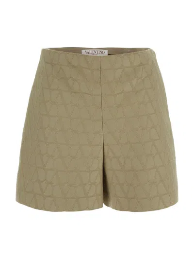 Shop Valentino Logoed Shorts In Beige