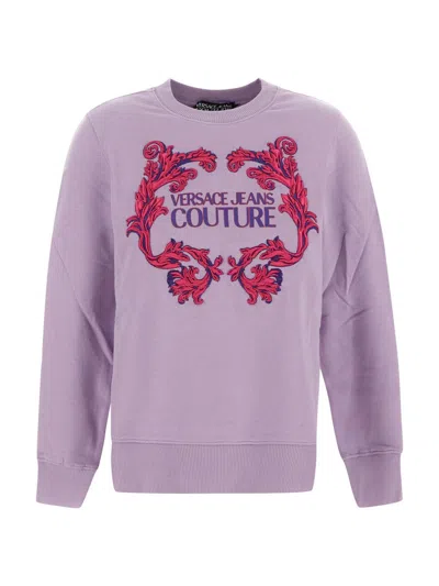 Shop Versace Jeans Couture Logo Sweatshirt In Purple