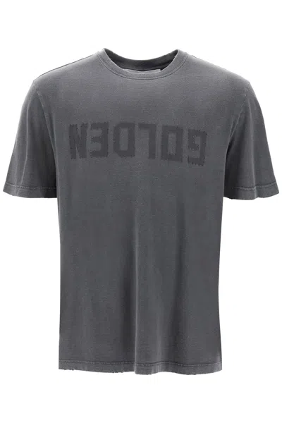 Shop Golden Goose Distressed Logo Regular T-shirt In Anthracite (grey)