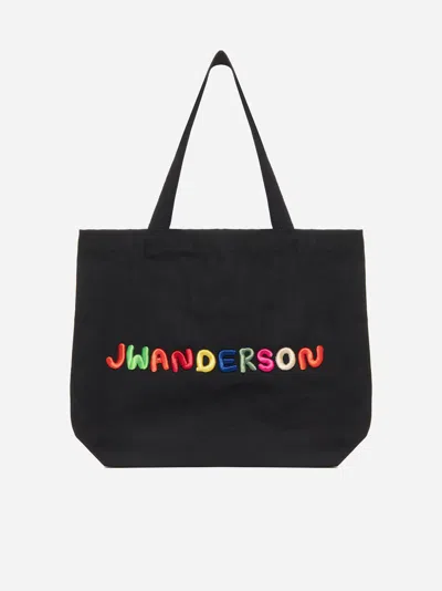 Shop Jw Anderson J.w. Anderson Logo Canvas Tote Bag In Black