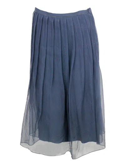 Shop Brunello Cucinelli High-waist Pleated Midi Skirt In Blue