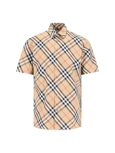 Shop Burberry Short Sleeved Checked Shirt In Beige