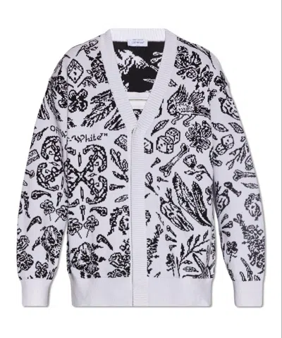 Shop Off-white V-neck Drop-shoulder Cardigan In Bianco