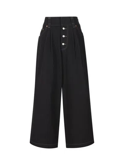 Shop Gucci Oversized Denim Pants In Black