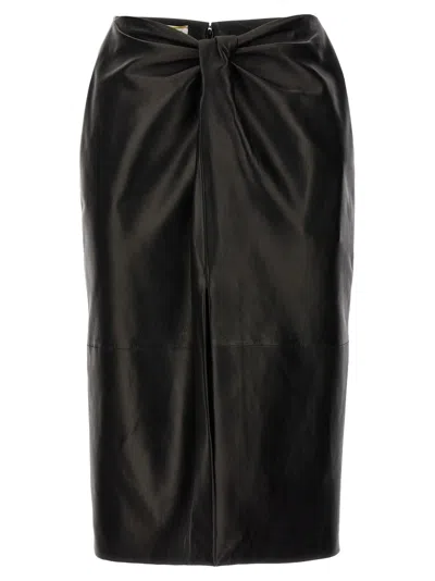 Shop Saint Laurent Ruched Detail Leather Skirt In Black