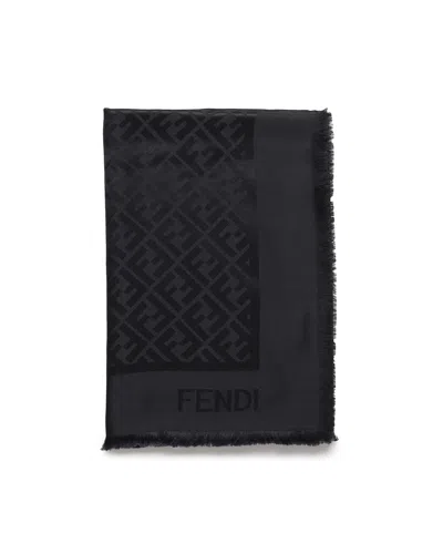 Shop Fendi Ff Diagonal Silk Shawl In Black