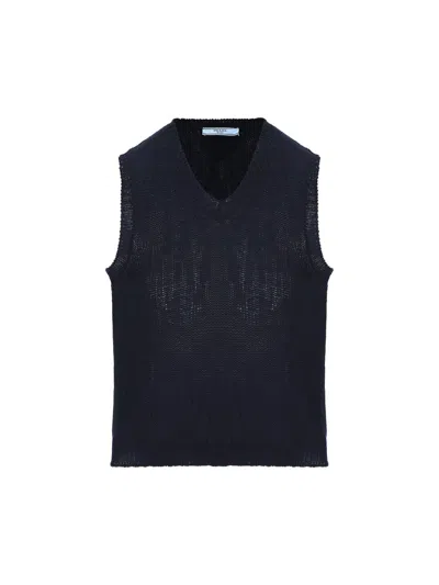 Shop Prada V-neck Knitted Vest In Blu