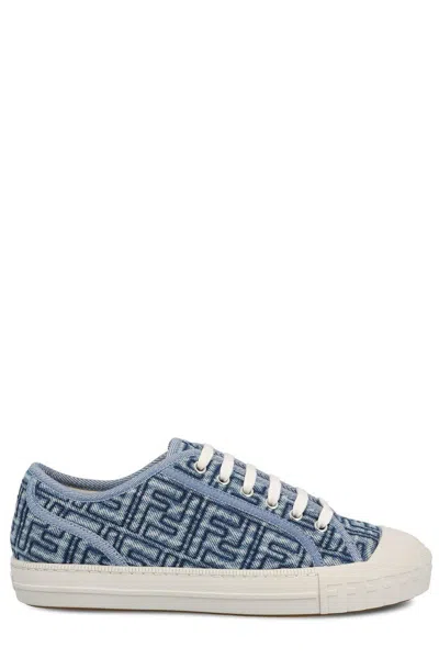 Shop Fendi Domino Denim Low-top Sneakers In Blue