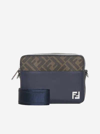 Shop Fendi Leather And Ff Fabric Camera Bag In Blue