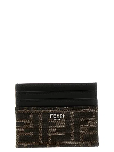 Shop Fendi Ff Card Holder In Brown