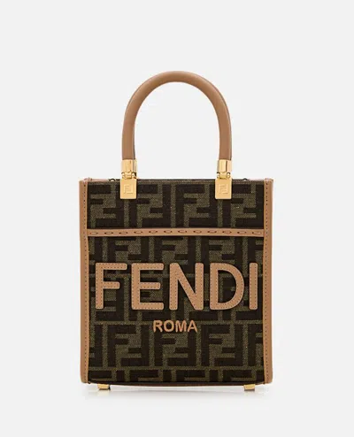 Shop Fendi Mini Sunshine Jacquard Bag In Brown