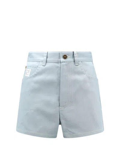 Shop Fendi Ff Embroidered Denim Shorts In Clear Blue