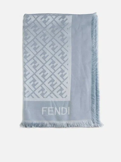 Shop Fendi Ff Silk And Wool Shawl In Clear Blue