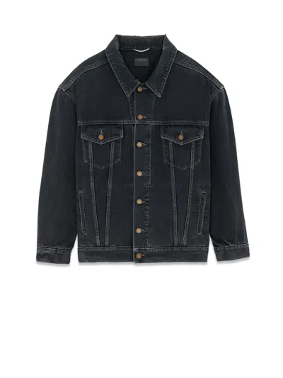Shop Saint Laurent Jacket In Dark Blue Black
