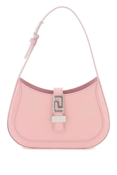 Shop Versace Greca Goddess Small Hobo Bag In English Rose Palladium (pink)