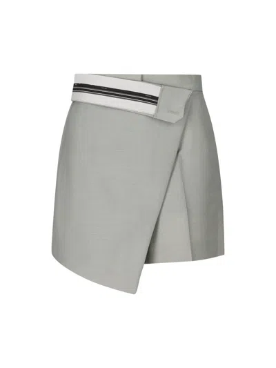 Shop Fendi Asymmetrical Layered Shorts In Grey