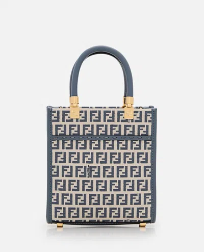 Shop Fendi Mini Sunshine Jacquard Bag In Grey