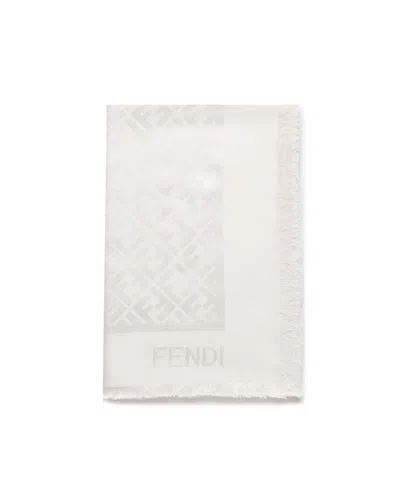 Shop Fendi Ff Diagonal Silk Shawl In Ivory