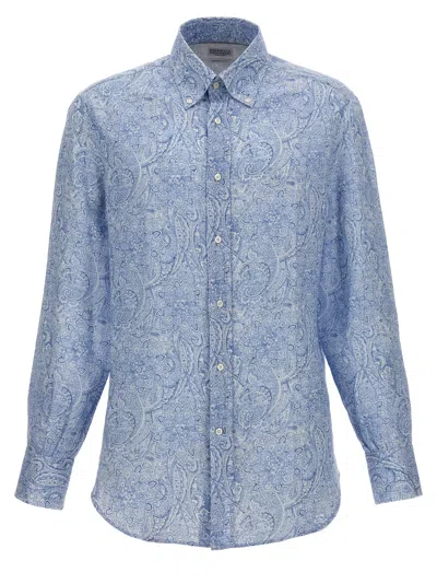 Shop Brunello Cucinelli All-over Print Shirt In Light Blue