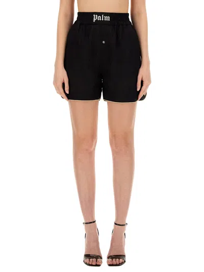 Shop Palm Angels Shorts With Logo In Nero