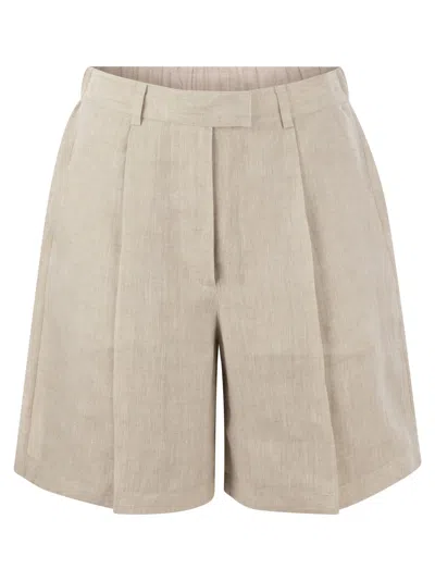 Shop Brunello Cucinelli Linen Shorts In Naturale