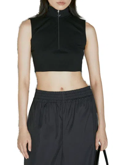 Shop Prada Half-zipped Sleeveless Top In Nero