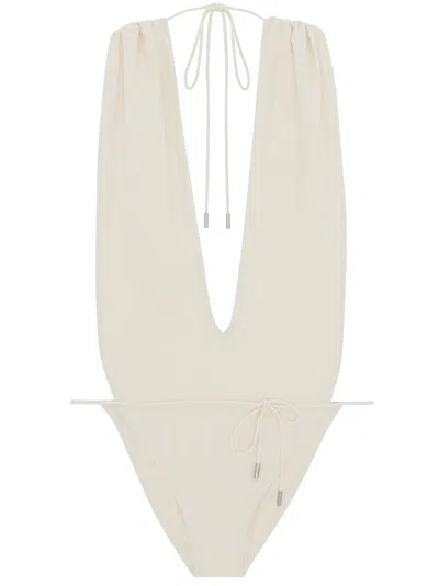 Shop Saint Laurent High-leg One-piece Swimsuit In White