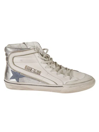 Shop Golden Goose Slide Double Quarter Penstar Sneakers In White/silver/light Blue