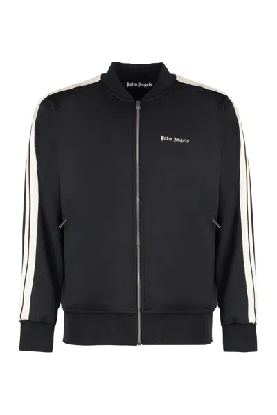 Shop Palm Angels Techno Fabric Full-zip Sweatshirt In Black