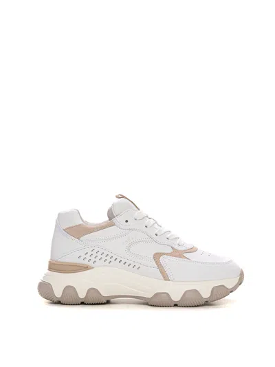 Shop Hogan Hyperactive Sneakers With Raised Part At The Back In Bianco-beige