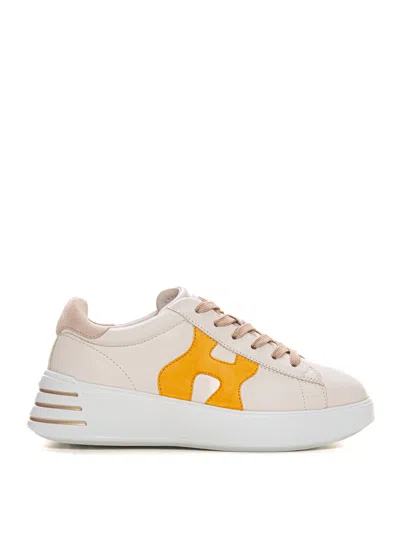 Shop Hogan Rebel Leather Sneakers With Laces In Ivory