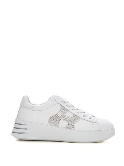 Shop Hogan Rebel Leather Sneakers With Laces In White
