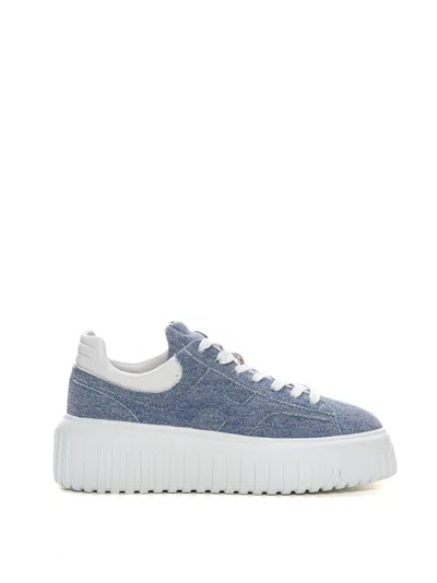 Shop Hogan H-stripes Sneakers With Laces In Denim