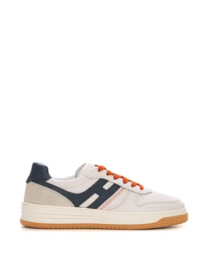 Shop Hogan H630 Leather Sneakers With Laces In Bianco-blu