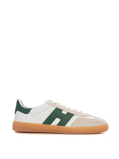 Shop Hogan Cool Leather Sneakers With Laces In White/green