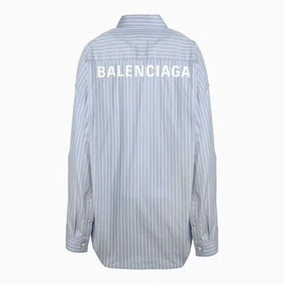 Shop Balenciaga Blue Striped Cotton Shirt With Logo
