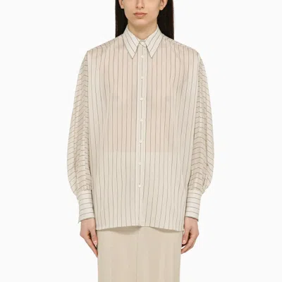 Shop Brunello Cucinelli Beige/white/black Striped Shirt In Cotton And Silk