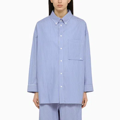 Shop Darkpark Blue/white Striped Cotton Button Down Shirt