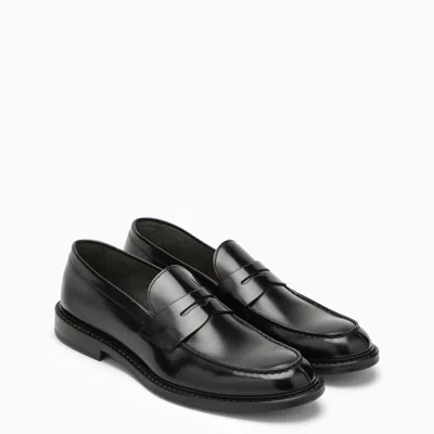 Shop Doucal's Black Leather Classic Loafer