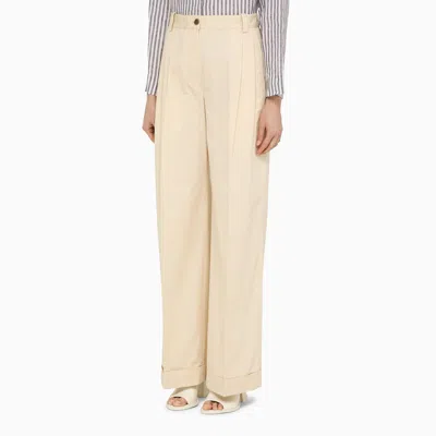 Shop Maison Kitsuné Cream Cotton Trousers